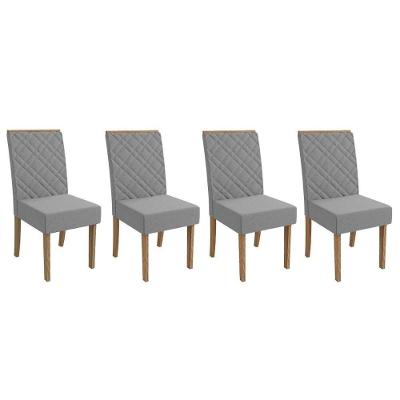 Cadeira De Cozinha 2cad149ng Kit 4 Un Nogueira Linho Cinza A056