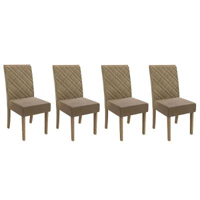 Cadeira De Cozinha 2cad149ng Kit 4 Un Nogueira Suede Bege A036