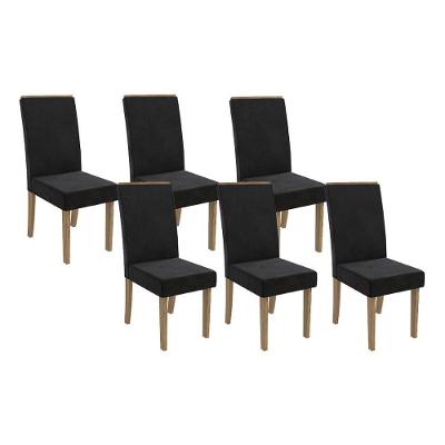 Cadeira De Cozinha 2cad142ng Kit 6 Un Nogueira Suede Preto A038