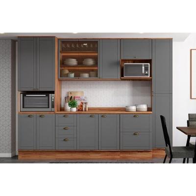 Cozinha Modulada Completa Bella 6 Peças 2 Aéreos + 2 Balcões+ 2 Paneleiros C6p55 Nogal Cinza