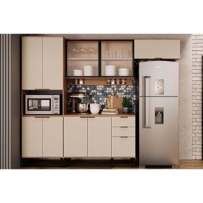 Cozinha Modulada Completa Alpha 4 Peças 2 Aéreos + 1 Balcão + 1 Torre Quente C4p195 Freijó Off White