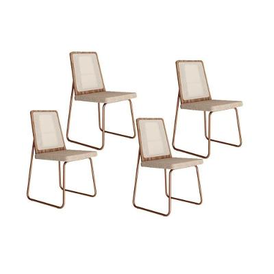 Cadeira De Cozinha Wood 1751 Kit 4 Uni Rose Linho Areia