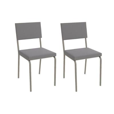 Cadeira De Cozinha Zaria 2c128 Aço Kit 2 Uni Niquel Suede Cinza