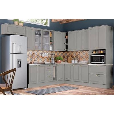 Cozinha Modulada Completa Americana 16 Peças 6aéreos+5balcões+ 1 Paneleiro +4complementos C5p33 Cinza