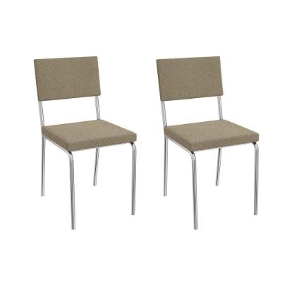 Cadeira De Cozinha Zaria 2c128 Aço Kit 2 Uni Cromado Bouclê Bege