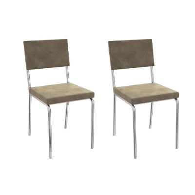 Cadeira De Cozinha Zaria 2c128 Aço Kit 2 Uni Cromado Suede Bege