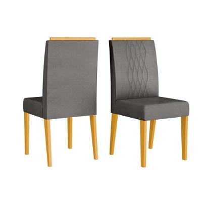 Cadeira De Cozinha Lia Kit 2 Un Cedro Suede Lunar Grafite