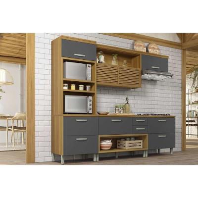 Cozinha Modulada Completa Princesa 4 Peças 1 Aéreo + 2 Balcões + 1 Paneleiro C6p65 Freijó Grafite