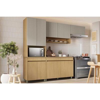 Cozinha Modulada Completa Simone Mendes 4 Peças 2 Aéreos + 1 Balcão + 1 Paneleiro C4p161 Carvalho Cinza