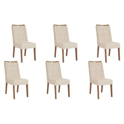 Cadeira De Cozinha Bia Kit 6 Un Freijó Linho Neve