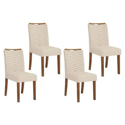 Cadeira De Cozinha Julia Kit 4 Un Freijó Linho Neve
