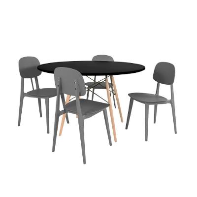 Conjunto Mesa De Jantar Redonda Eiffel Preta 100cm Com 4 Cadeiras Itália - Cinza