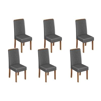 Cadeira De Cozinha Zoe Kit 6 Un Cedro Suede Lunar