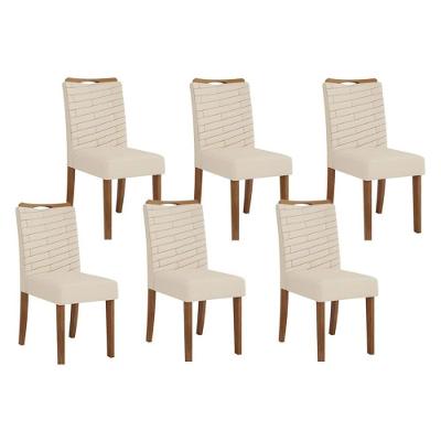 Cadeira De Cozinha Julia Kit 6 Un Freijó Linho Neve