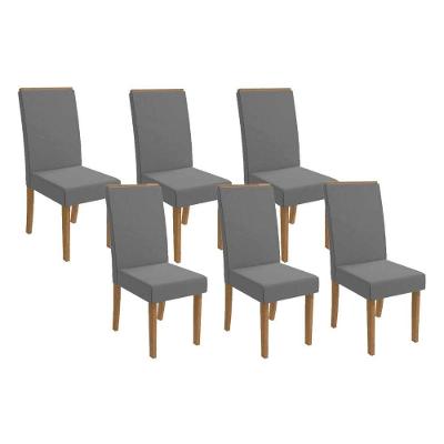 Cadeira De Cozinha 2cad142fr Kit 6 Un Freijó Linho Cinza A056