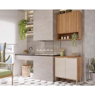 Cozinha Modulada Completa Divina 2 Peças 1 Aéreo + 1 Balcão Cz007 Freijó Off White