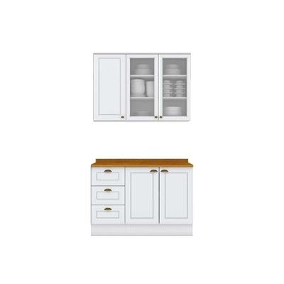 Kit Cozinha Modulada 3 Peças Americana 1 Aéreo + 1 Balcão + Complemento Cz126 Branco