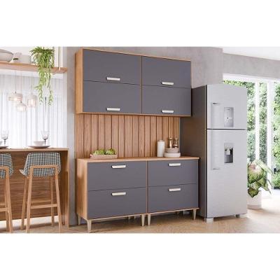 Cozinha Modulada Completa Bella 6 Peças 2 Aéreos + 2 Balcões + 2 Complementos C6p82 Freijó Titanium