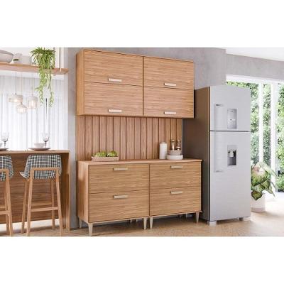 Cozinha Modulada Completa Bella 6 Peças 2 Aéreos + 2 Balcões + 2 Complementos C6p82 Freijó