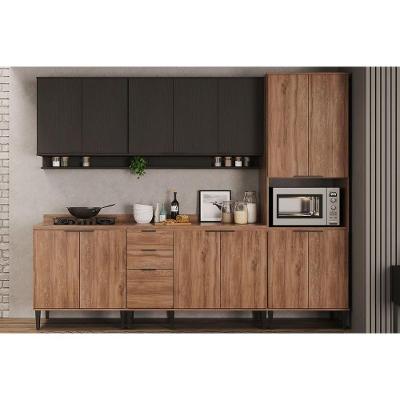 Kit Cozinha Modulada 5 Peças Alpha 2armários+2balcões + 1 Torre Quente C5p101 PretoFreijó