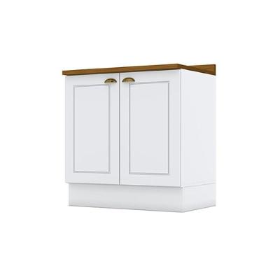 Módulo Cozinha Americana Balcão Com Tampo Com 2 Portas 80cm Branco2 Aéreos + 1 Balcão + 1 Complemento