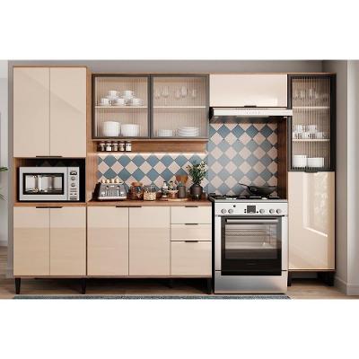 Kit Cozinha Modulada 5 Peças Alpha 2 Aéreos + 1 Balcão + 1 Paneleiro + 1 Torre Quente C5p69 Freijó Off White