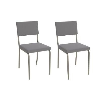 Kit 2 Cadeiras De Cozinha Zaria 2c128 Aço 2 Uni Niquel Suede Cinza