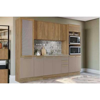Kit Cozinha Modulada 7 Peças Botanic 2 Aéreos + 2 Balcões+ 2 Paneleiros + 1 Complemento Sem Pia M657 Nogueira Fendi