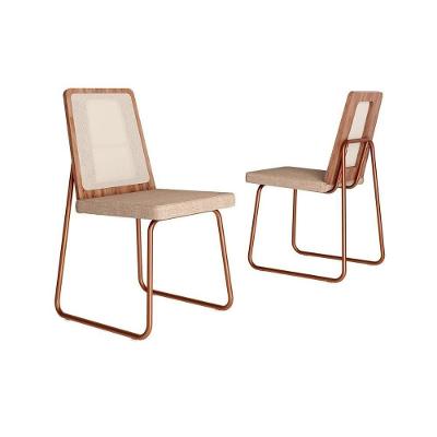 Kit 2 Cadeiras De Cozinha Wood 1751 Aço 2 Uni Rose Linho Areia