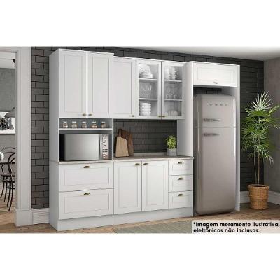 Kit Cozinha Modulada 7 Peças Americana 2 Aéreos + 1 Balcão + 1 Paneleiro+3complementos C5p64 Branco