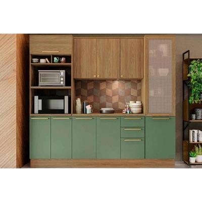 Kit Cozinha Modulada 5 Peças Botanic 1 Aéreo + Balcão + 2 Paneleiros + 1 Complemento M650 Nogueira Verde Oliva