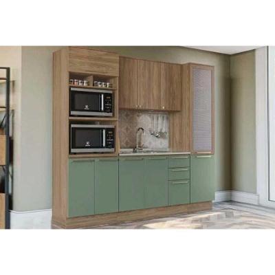 Kit Cozinha Modulada 4 Peças Botanic 1 Aéreo + Balcão + 2 Paneleiros Sem Pia M647 Nogueira Verde Oliva
