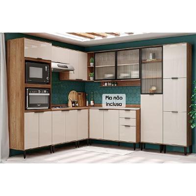 Kit Cozinha Modulada 9 Peças Alpha 3 Aéreos + 3 Balcões + 2 Paneleiros + 1 Torre Quente C9p35 Freijó Off White-carraro
