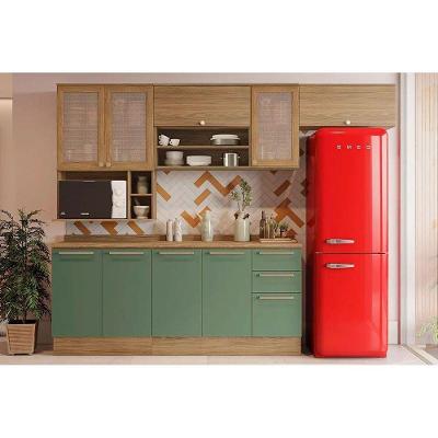 Kit Cozinha Modulada 8 Peças Botanic 4 Aéreos + 2 Balcões+ 2 Complementos M665 Nogueira Verde Oliva