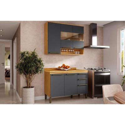 Kit Cozinha Modulada 2 Peças Nápoli Prime 1 Aéreo + 1 Balcão C2p04 Amendoa Grafite Ronipa