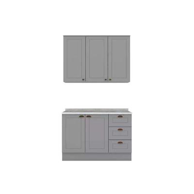 Kit Cozinha Modulada 3 Peças Americana 1 Aéreo + 1 Balcão + Complemento Cz122 Cinza