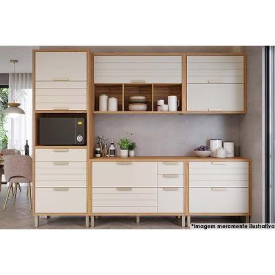 Kit Cozinha Modulada 5 Peças Eloise 2 Aéreos + 2 Balcões + 1 Paneleiro Cz024 Freijó Off White