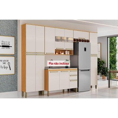 Kit Cozinha Modulada 5 Peças Nápoli Prime 2 Aéreos + 1 Balcão+ 2 Paneleiros C5p96 Amendoa Off White Ronipa