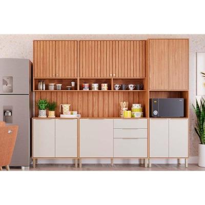Kit Cozinha Modulada 7 Peças 2 Aéreos + 2 Balcões + 1 Paneleiro + 2 Complementos Cz011 Freijó Off White