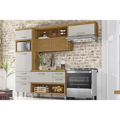 Kit Cozinha Modulada 3 Peças Princesa 1 Aéreo + Balcão + 1 Paneleiro C6p60 Freijó Off White