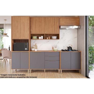 Kit Cozinha Modulada 5 Peças Divina 2 Aéreos + 2 Balcões + 1 Paneleiro Cz002 Freijó Titanium