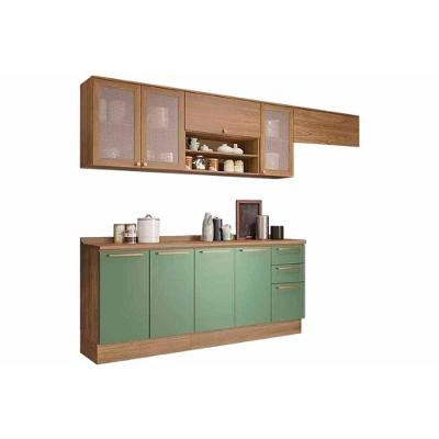 Kit Cozinha Modulada 7 Peças Botanic 3 Aéreos + 2 Balcões+ 2 Complementos M656 Nogueira Verde Oliva