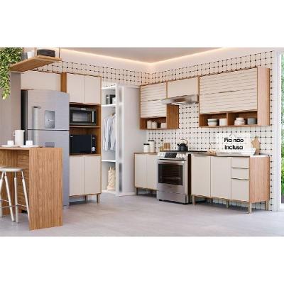 Kit Cozinha Modulada 7 Peças Esplêndida 4 Aéreos + 2 Balcões + 1 Torre Quente C7p183 Freijó Off White