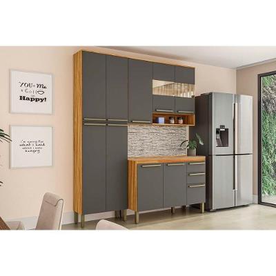 Kit Cozinha Modulada 3 Peças Nápoli Prime 1 Aéreo + Balcão + 1 Paneleiro C3p02 Amendoa Grafite Ronipa