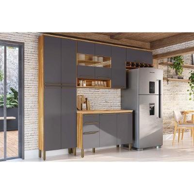 Kit Cozinha Modulada 4 Peças Nápoli Prime 2 Aéreos + 1 Balcão + 1 Paneleiro C4p01 Amendoa Grafite Ronipa