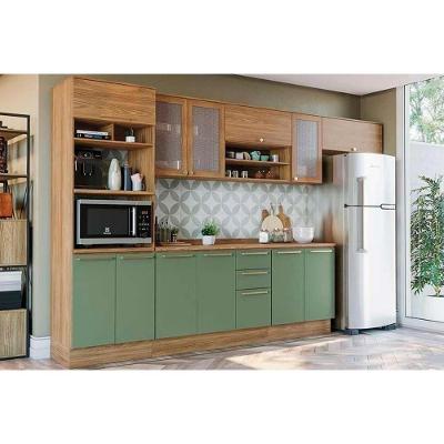 Kit Cozinha Modulada 8 Peças Botanic 3 Aéreos + 2 Balcões + 1 Paneleiro+ 2 Complementos M663 Nogueira Verde Oliva