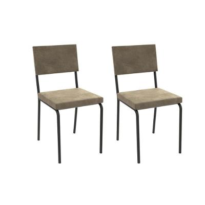 Kit 2 Cadeiras De Cozinha Zaria 2c128 Aço 2 Uni Preto Suede Bege