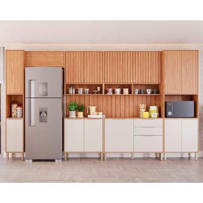 Kit Cozinha Modulada 9 Peças Divina 3 Aéreos + 2 Balcões+ 2 Paneleiros + 2 Complementos Cz010 Freijó Off White