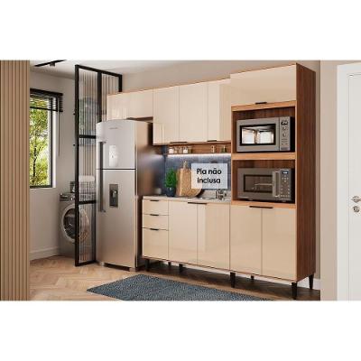 Kit Cozinha Modulada 4 Peças Alpha 2 Aéreos + 1 Balcão + 1 Torre Quente C4p71 Freijó Off White