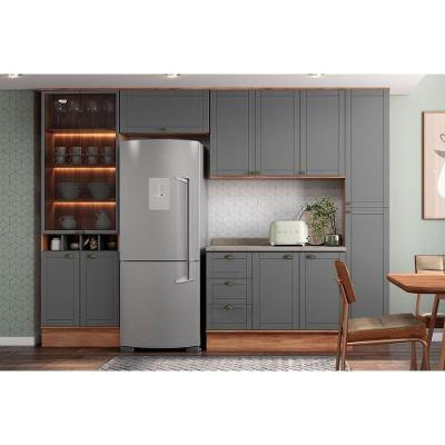 Kit Cozinha Modulada 5 Peças Bella 2 Aéreos + 1 Balcão+ Cristaleira + 1 Paneleiro C5p202 Nogal Cinza